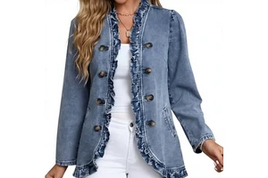 Wholesale Custom Spring Summer Work Office Women's Gothic Leopard Print Eco-Friendly Denim Cardigan Jacket Open Front Diamonds