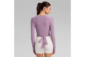 Women's Custom Lightweight Breathable Yoga Tops-Open Front Ballet Wrap Blouse with Adjustable Ties and Stretchy Soft Fabric