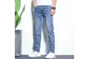 Factory New Men's Denim Pants Korean Style Straight Leg with Mid Waist Washed Technique Casual and Washable for Autumn Wholesale