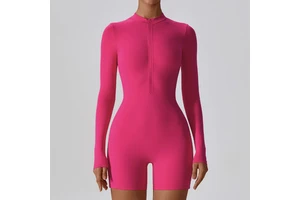 Shorts Jumpsuit Half Zip Long Sleeve Compression Sports Dance Gym Wear Playsuit for Women Wholesale Workout One Piece Yoga