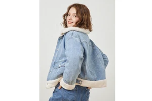 Winter Women Short Denim Jackets Fleece Ladies Denim Coat Custom Collar Detachable Jean Jackets Women