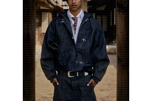OEM Custom Cropped Zip up Raw Japanese Selvedge Vintage Fireman Clasp Hooded Bomber Workwear Work Jeans Denim Jacket for Men