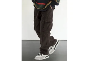 Men's High Street Style Regular Fit Straight Wide Leg Cargo Pants Hip-hop Pocket Jeans Distressed Eco-Friendly Colored Wash