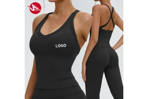 Fashionable Breathable High-Support Yoga Vest with U-Neck Hollow-Out Back and Removable Breast Pads for Running Yoga Top