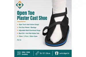 Open Toe Plaster Cast Shoe With Adjustable Straps For Foot Fracture And Post-Op Walking Support