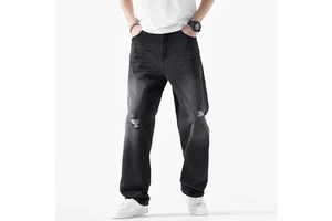 Street Wear Washed Denim Jeans Trousers Fashion Stylish Outdoor Distressed Wide Leg Pants Straight Men's Denim Jeans