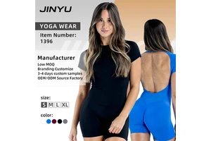 Custom Fitness Yoga Bodysuit Women's Short Sleeve Backless Sports Jumpsuit High Compression Seamless Gym Romper