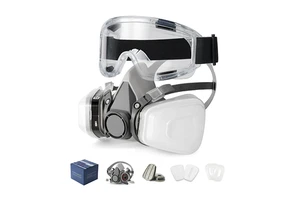 Industrial Reusable 6200 Half Face Mask Kit With Safety Goggle and Activated Carbon Filters for Respiratory Protection