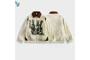 Vintage Dirty Wash Doberman Print Lapel Cotton Jacket For Men High Street Warm Workwear Cotton Plus Size Jacket
