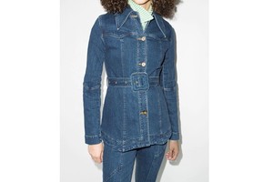 Custom Women Denim Jackets Elegant Belted Ladies Denim Coats Long Sleeve Jeans Suits