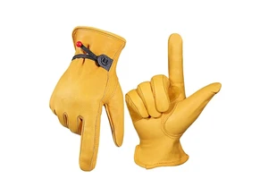 Cheap Price Cut Resistant Anti-Slip Anti-Heat Natural Leather Industrial Safety Gloves Yellow Working Gardening Driving Welding