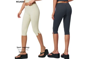 NCLAGEN Low-Waist Middle Pants for Women Side Slit High Stretch Butt Lifting Yoga Wear Gym Leggings Fitness Workout Capri Pants