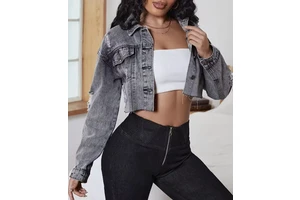 Hot Selling Ladies' Custom Denim Jacket Luxury Quality New Fashion Plain Gray Wash Jeans for Fall and Summer for Winter