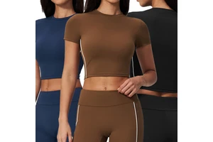 Women's Workout Clothing Crop Yoga Top Quick Dry Breathable Short Sleeves Soft Stretchy Custom Yoga Shirt