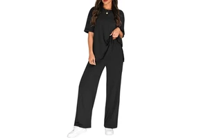 Summer Plus Size Casual Corduroy Women's Two-Piece Set with Elastic Waist and Handmade Front Logo