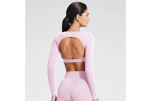 Women Hollow Out Back Yoga Top Long Sleeve Padded Breathable Stretch Fitness Gym Crop Activewear