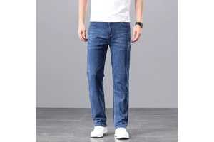 High Stretch Men's Jeans Plus Size Loose Straight Leg Mid High Waist Work Pants Wholesale