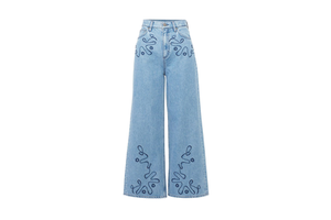 Women's High Waist Loose Wide Leg Jeans Spring Summer Fashion Elegant Lace Detail Nylon Cotton Denim