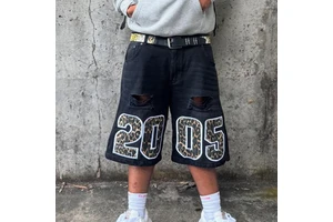 Custom Breathable Knitted Straight Mid Medium Acid Wash Distressed Men's Denim Streetwear Summer Jean Shorts