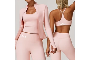 2026 Hot Sale 3 Piece Yoga Set Women Workout Outfits Seamless Gym Wear High Waist Leggings And Sport Jacket Set