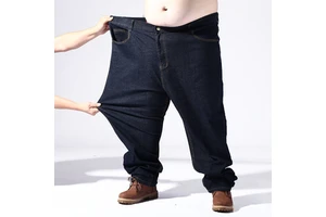 Custom Extra Large Size Men's Plus Jeans 150.00kg-200.00kg Solid Medium Summer Increased Elastic Waist Plus Size Jeans Men