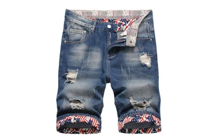 Latest Arrival Denim Light Knitted Ripped Design Non Stretch Retro Double Button Straight High Waist Summer Jean Shorts Youth