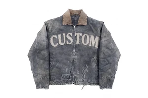 Custom Men's Streetwear Jacket Designer Vintage Jean Coats Winter Distressed Embroidered Patch Oversize Work Denim Jean Jacket