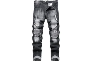 Plus Size Durable Men Denim Pants Distressed Straight Jeans Washed Slim Blue Man Jean True to Size Skinny Fashion Jeans for Men