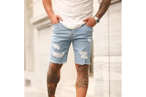 Men's Hole Denim Shorts New Casual Pant and Fashionable Slim Fit Men's Short Pant OEM