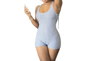Comfortable Women's Sports Jumpsuit Soft Knitted Fabric Cross-Back Design Sleeveless U-Neck Slim Fit Summer Yoga Body Suits