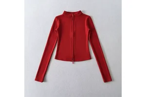Women Zippered Yoga Jacket Stand-up Collar Fitness Outfit Elasticity Sports Jackets