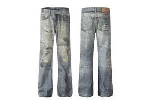 Vintage Baggy Y2k Jeans Distressed Scratch Stain Mid Rise Flared Loose Grunge Street Daily Bottoms Mens Jeans