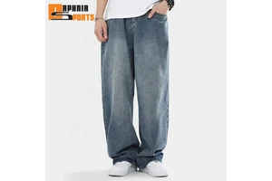 2026 Custom Print Men's Denim Pants High Quality Cotton Light Washed Baggy Plus Size Jeans Pant for Men's Baggy Pants