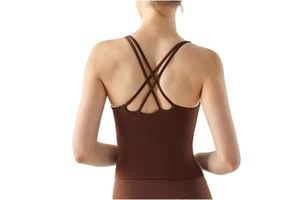 Women's Simple Breathable Cross Back Tank Yoga Sports Bra Front One-Piece Push-Up Training Vest Removable Pads Light Support