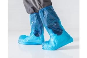 Disposable Waterproof Oil-Proof Safety Shoe Covers Thickened Plastic Composite Toe Pull-On Blue White Long Tube Cover
