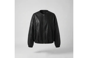 Ladies' Solid Long Sleeve Round Neck PU Leather Bomber Jacket With Pockets and Zipper Closure-OEM Customization Spring/Autumn