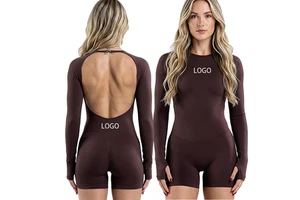 LUMIARA ARTISAN | Custom Logo Women's Backless Yoga Romper | Long Sleeve Jumpsuit Thumbholes Cartoon Print Spandex/Nylon |