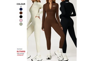 Custom High Quality Quick Drying One Piece Bodysuit Stand-up Collar Zipper Long-sleeved Sports Jumpsuit Women Yoga Sportswear
