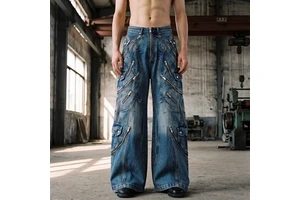Streetwear Japanese Selvedge Denim Jeans Baggy Men Old Money Heavyweight Wide Leg Sweatpants Zipper Jeans For Men High Quality