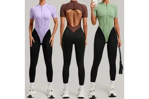 Custom Women's Sports Jumpsuit Soft Especial Yoga Jumpsuit One Piece Workout Bodysuit Breathable Short Sleeve Gym Jumpsuit Women