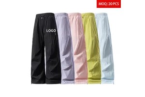 80g Ultra Thin Quick Dry Wrinkle Proof Nylon Wide Leg Parachute Trousers Ladies Loose Custom Heat Transfer Printing Logo