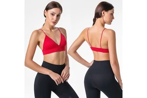 Hot Sale Seamless Sports Bras for Women Removable Cup V Neck Bra Seamless Wireless Thin Strap Light Impact Fitness Yoga Bra