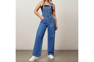 OEM/ODM Women's Casual Streetwear Straight Fit Jeans Overalls Baggy Fit Bib Denim Jumpsuit Pants Adjustable Straps Washed