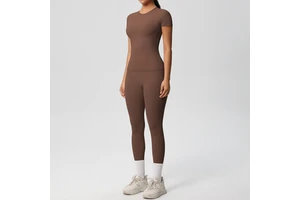 Women's Lightweight 2-Piece Gym Yoga Sports Set Short Sleeve Fitness Running Suit Solid Plus Size Workout Clothing Breathable