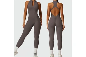 Quality Sleeveless Backless Four-Way Stretch Breathable Plus Size Lightweight Sport Wear Jumpsuit Zip Front One-piece Yoga