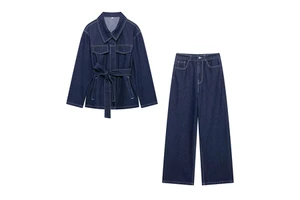 Factory Directly Wholesale Women's Solid Canvas Denim Suit Custom Logo 2-Piece Long Set Skinny Casual Summer Breathable Quick