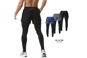 2pcs Set Men Running Compression Sweatpants Gym Jogging Leggings Basketball Football Shorts Fitness Clothes Tight Sport Pants