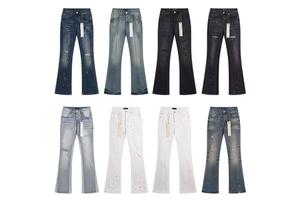 Y2K Flared Distressed Denim Jeans Men Splatter Painted Streetwear Pants Custom Wash Service