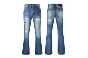 Factory Wide Leg Denim Pants Y2K Solid Baggy Flared Hem Jeans Stretch Bell Bottom Trousers