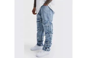 Denim Cotton Professional Oversized Straight Jeans Pant Casual Trousers Large Size Men's Denim Stretch Pants